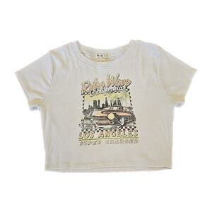 Nikxie Cropped Graphic T-shirt Women's Large Ribbed White Retro California Cars